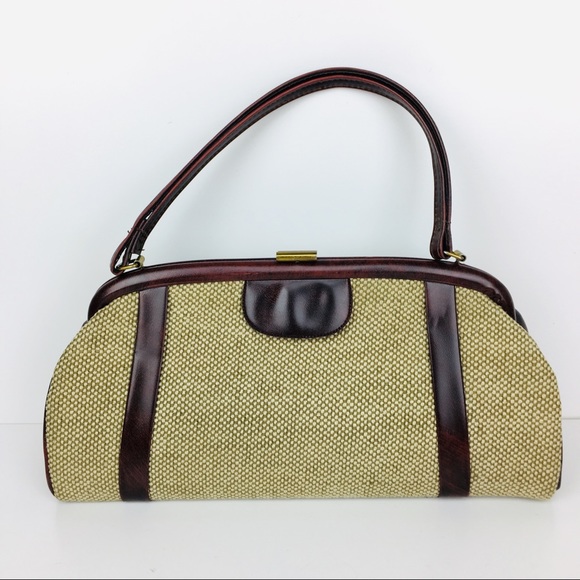 Vintage Handbags - Vintage 1960's Brown Vinyl Lined Handbag